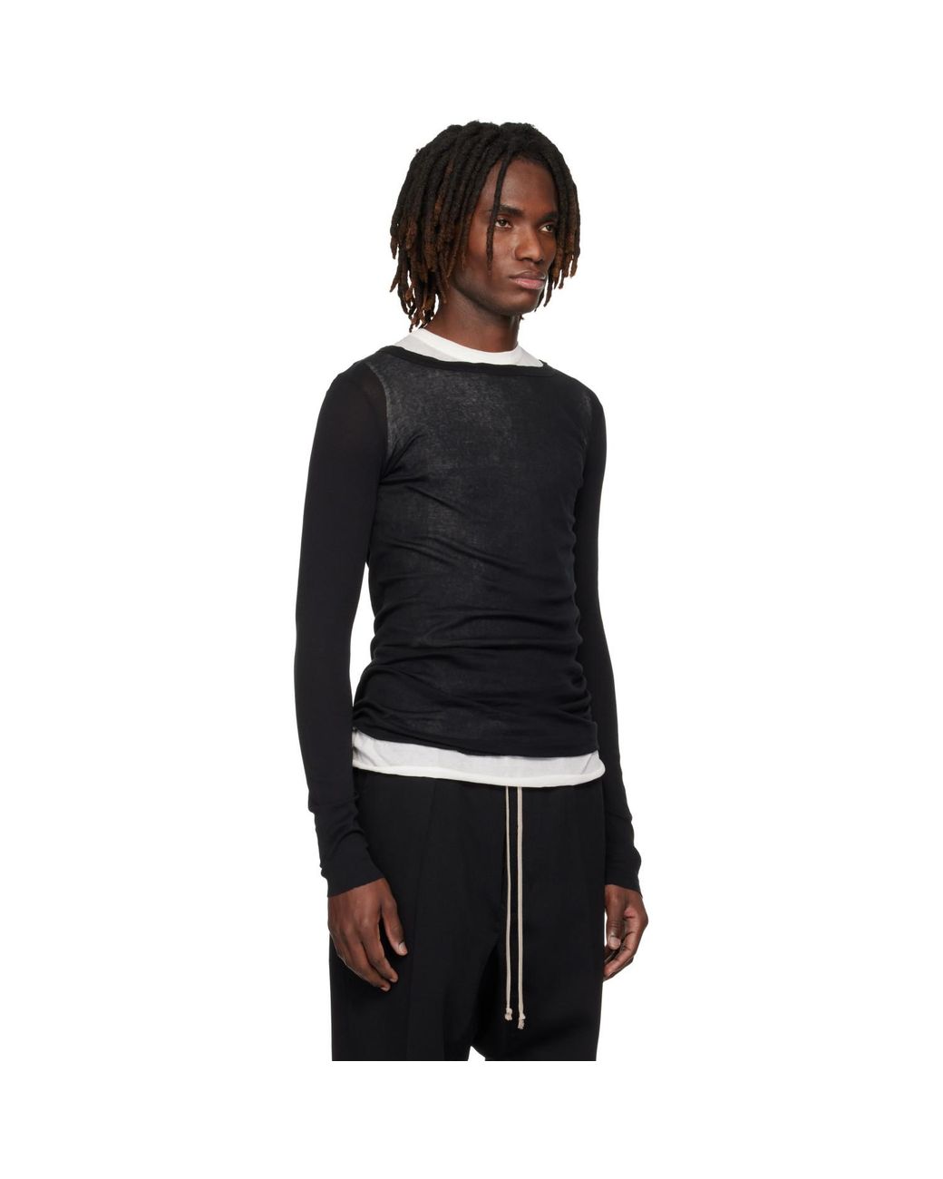 Rick Owens Black Temple Rib Ls T-shirt for men