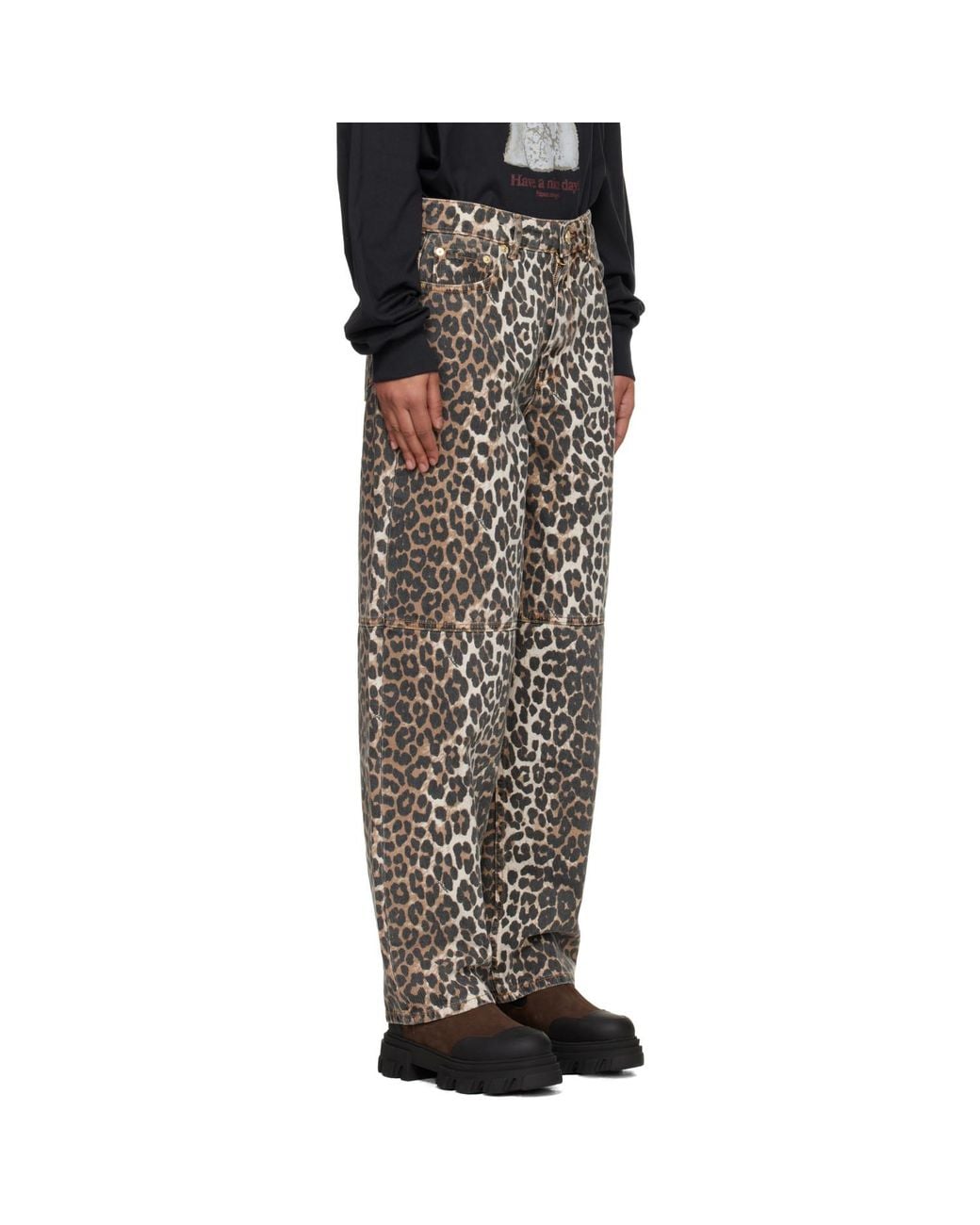 Ganni Black Leopard Printed Stary Jeans