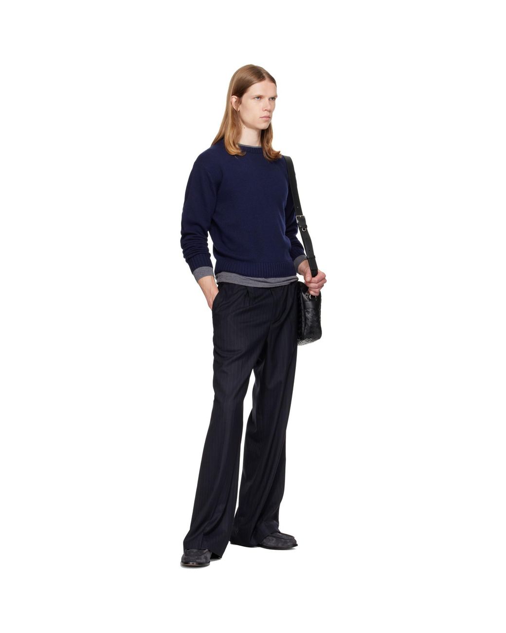 TONYWACK Blue Wool & Silk Layered Sweater for men