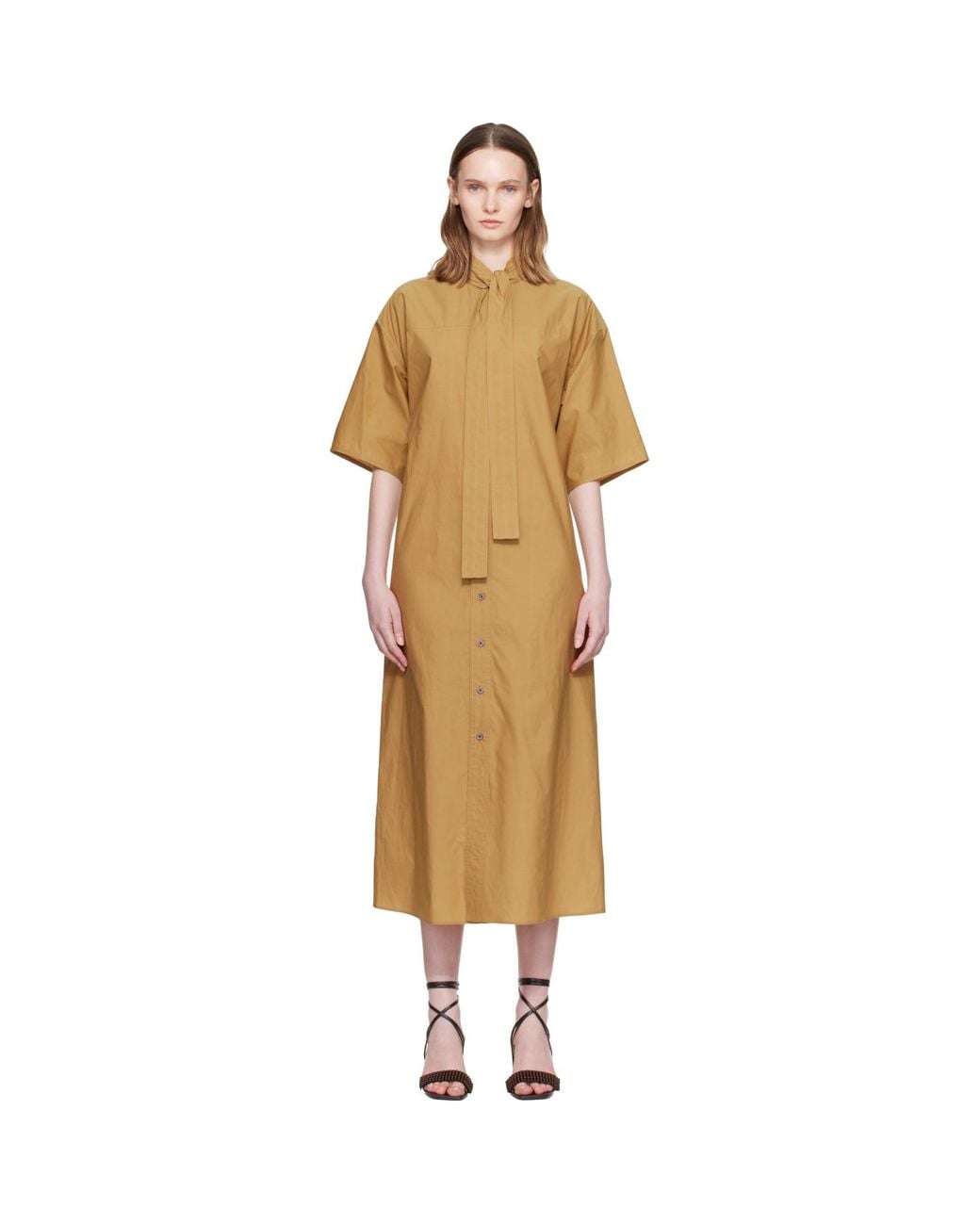 Lemaire Metallic Tan Reversible Tube Midi Dress