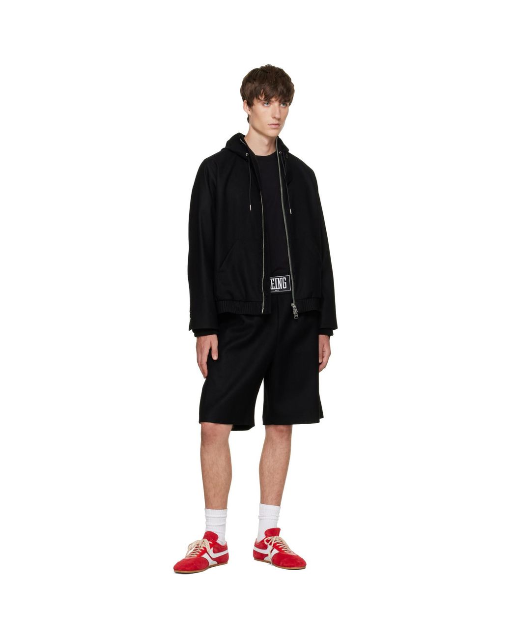 Sacai Black Wool Melton 'Being' Shorts for men