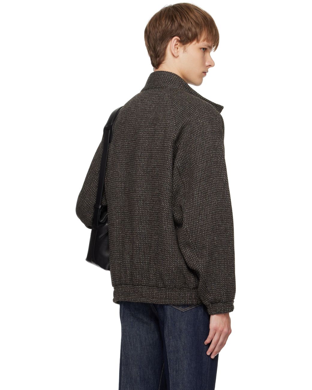 AURALEE Alpaca Wool Silk Tweed Zip Blouson Jacket in Black for Men