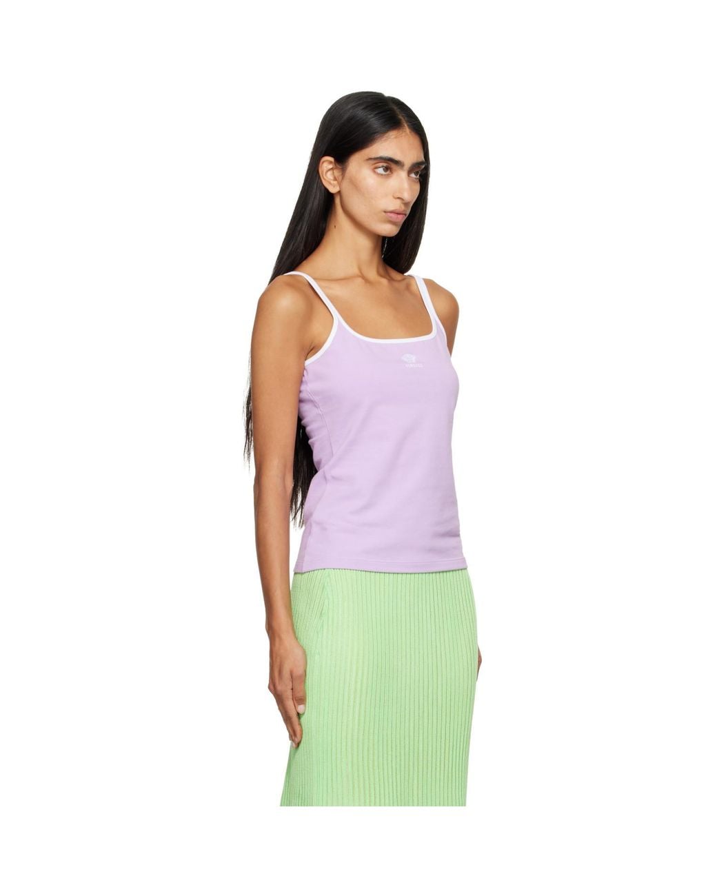 Versace Green Embroidered-Logo Stretch Cotton-Jersey Tank Top