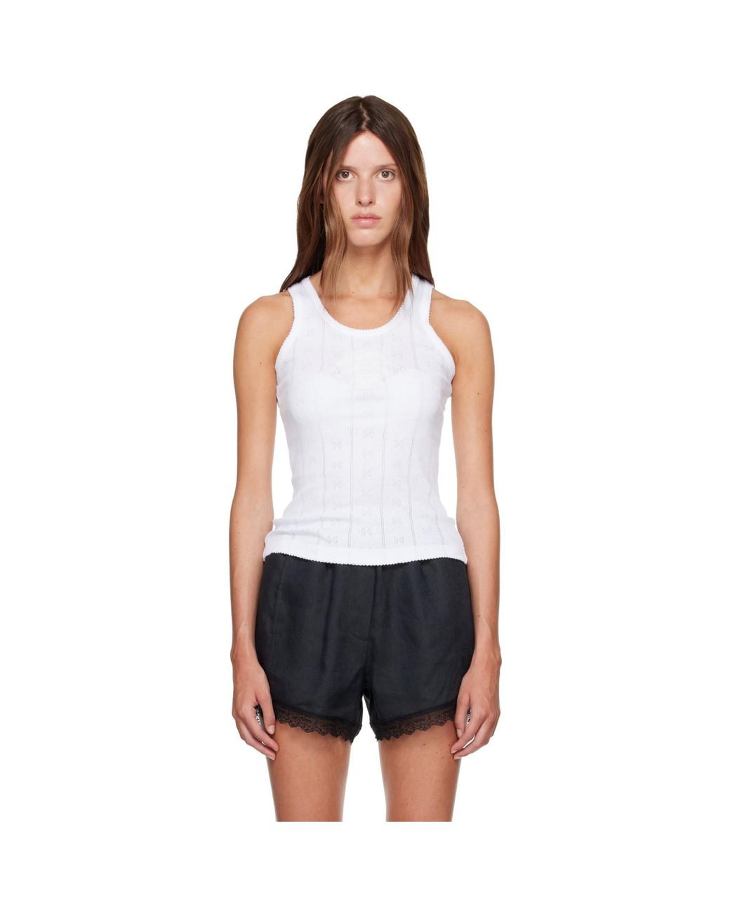 Ganni White Compact Pointelle Rib Jersey Tank Top