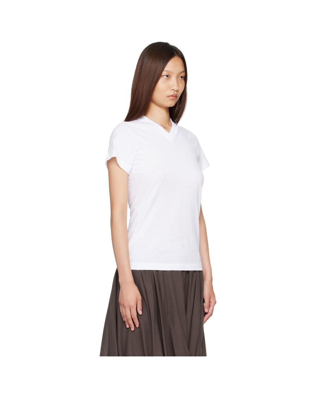 Totême White Wide-Ribbed V-Neck T-Shirt