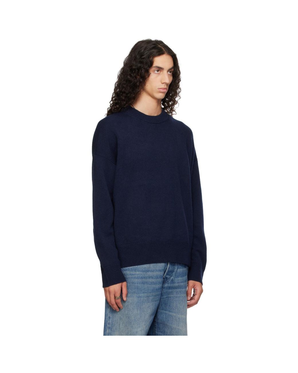 YACAIA Blue Y-0008 Oversized Merino Cashmere Sweater for men