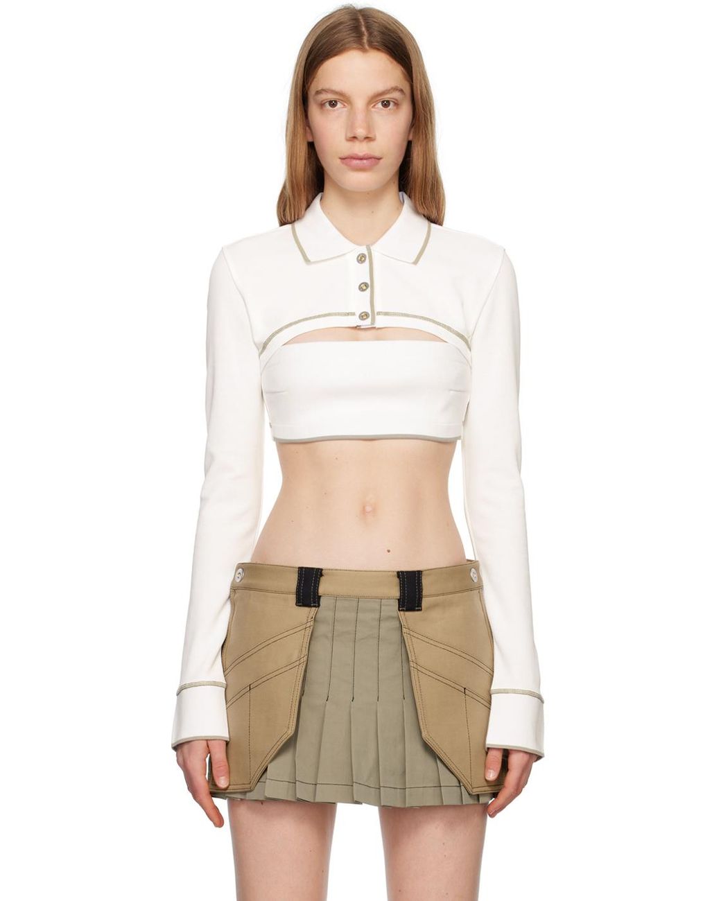 Dion Lee Natural Off-white Shrunken Snap Polo