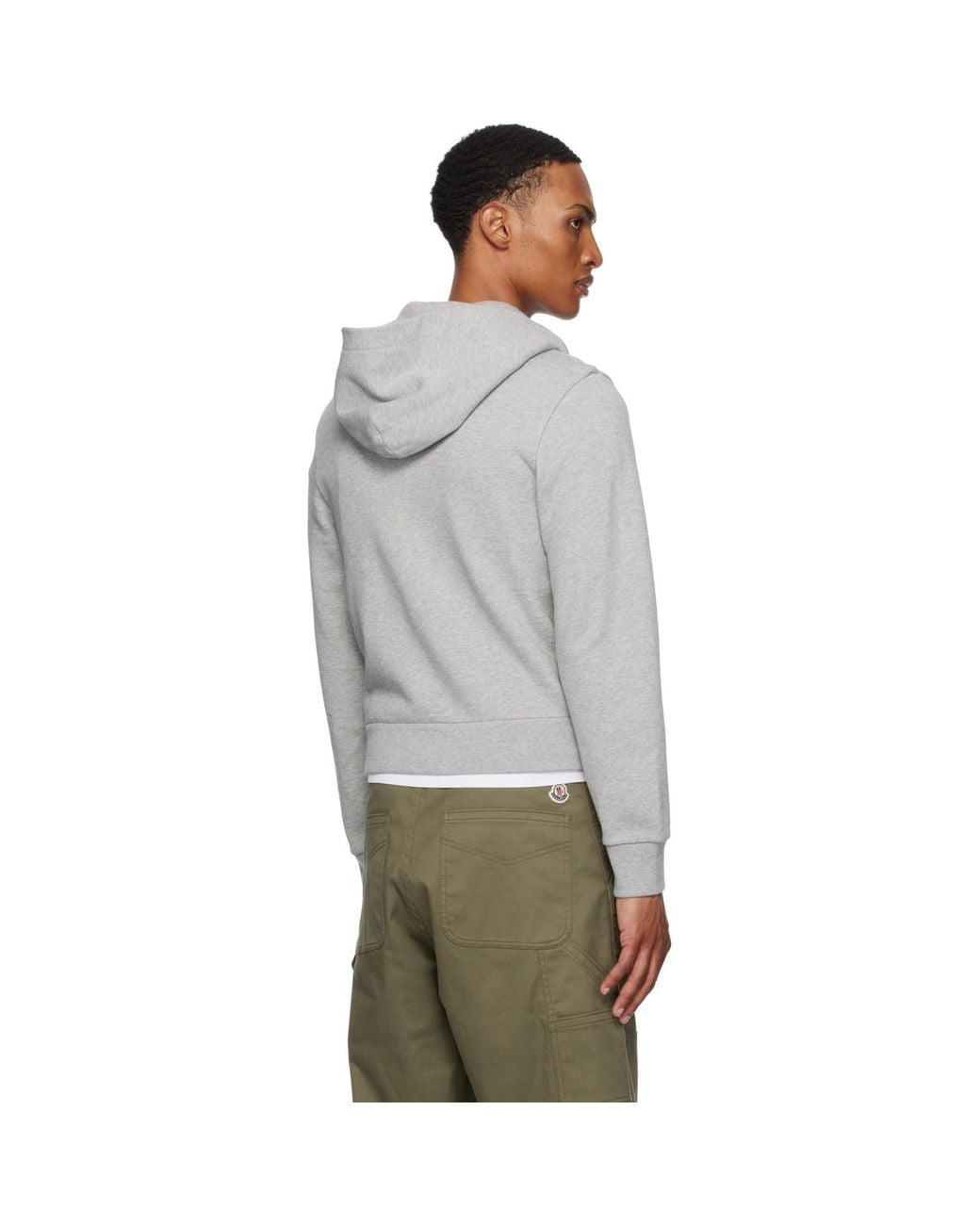 Moncler Gray Logo Cotton Zip-Up Hoodie for men