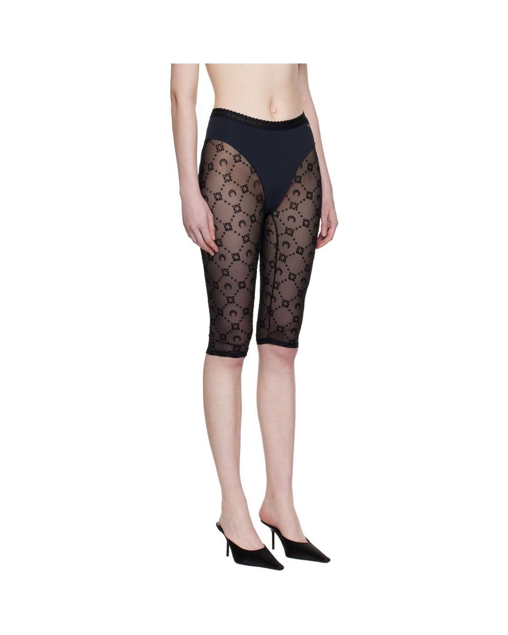MARINE SERRE Black Moonogram Mesh Flock Capri Leggings