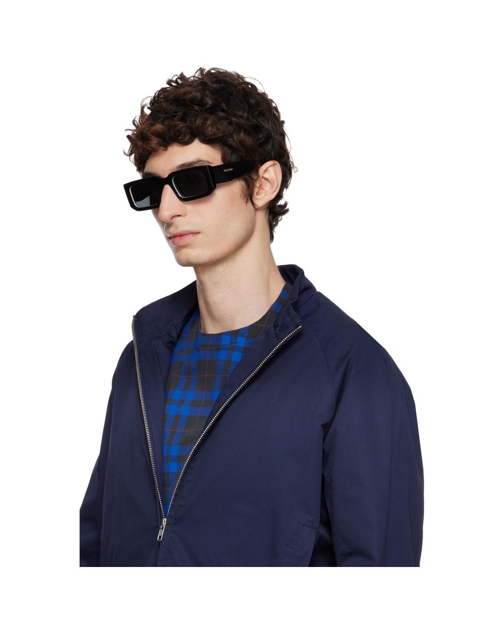 Prada Black Square Acetate Chunky Sunglasses for men