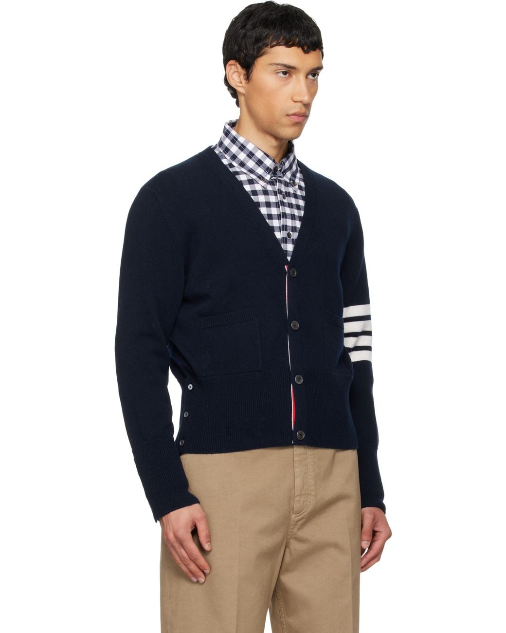 Thom Browne Blue Intarsia Horse Merino Wool 4-Bar Cardigan for men