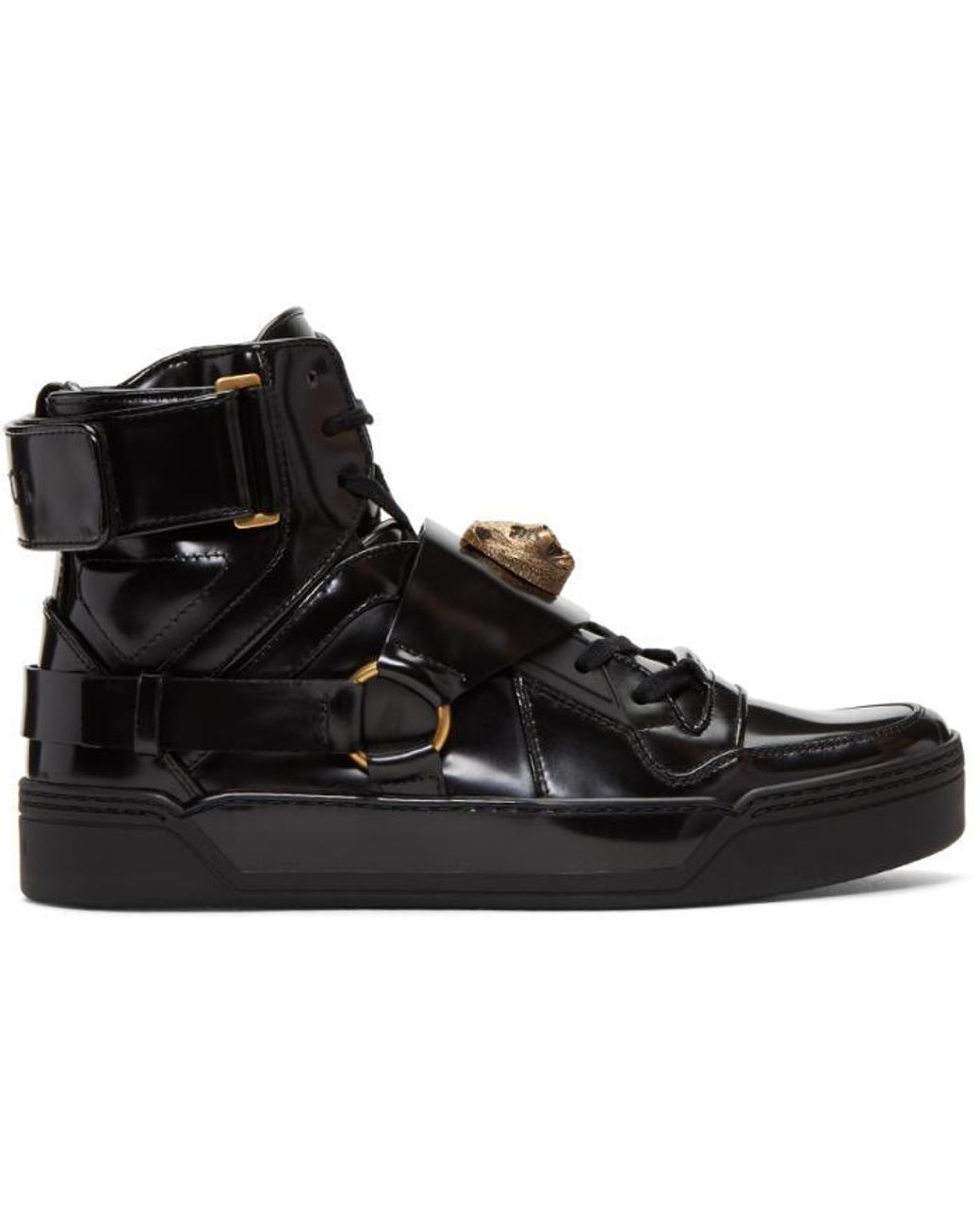 Gucci Leather Tiger High-top Sneakers in Black for Men | Lyst