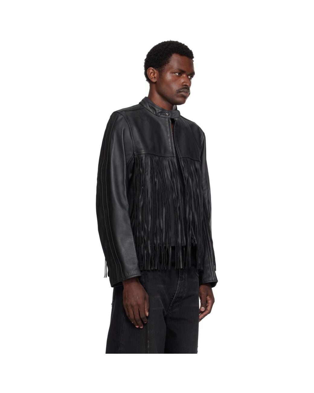 Vetements Black Fringed Boxy Moto Leather Jacket for men