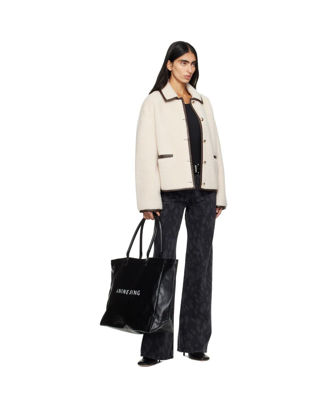 Anine Bing Black Leo Coated Canvas Tote