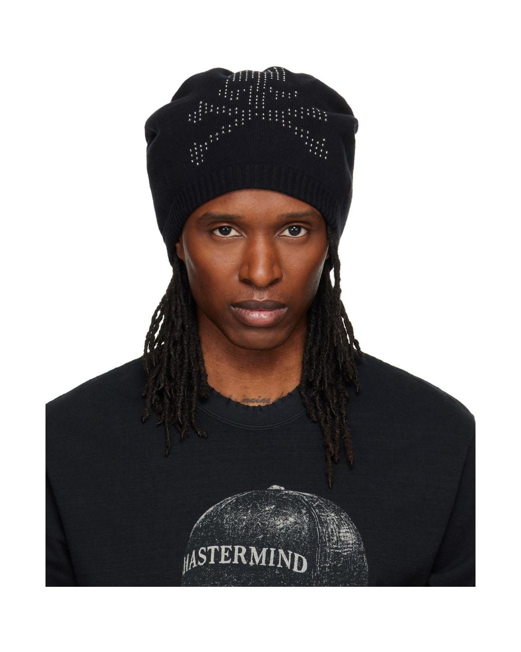 MASTERMIND WORLD Black Beaded Beanie for men