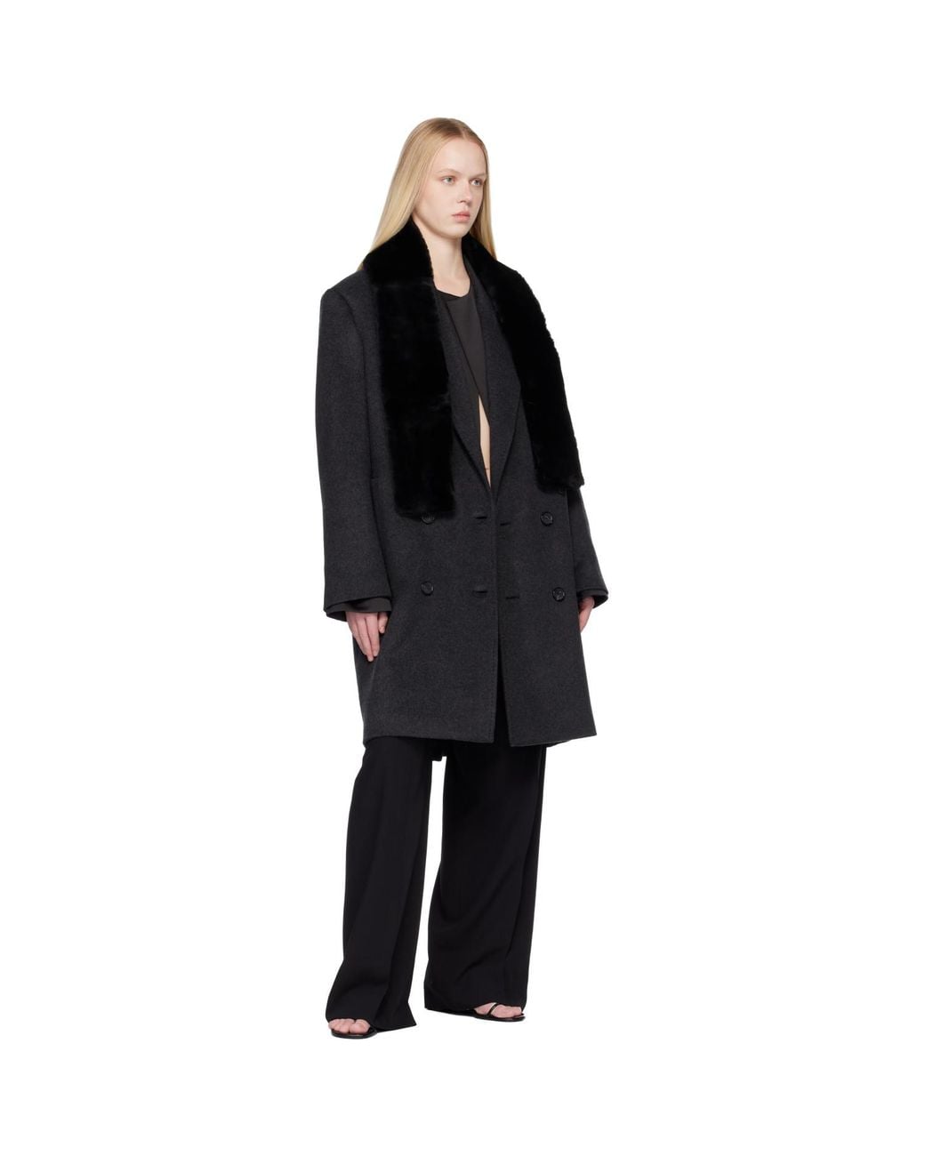 Totême Black Double-Breasted Cashmere Coat