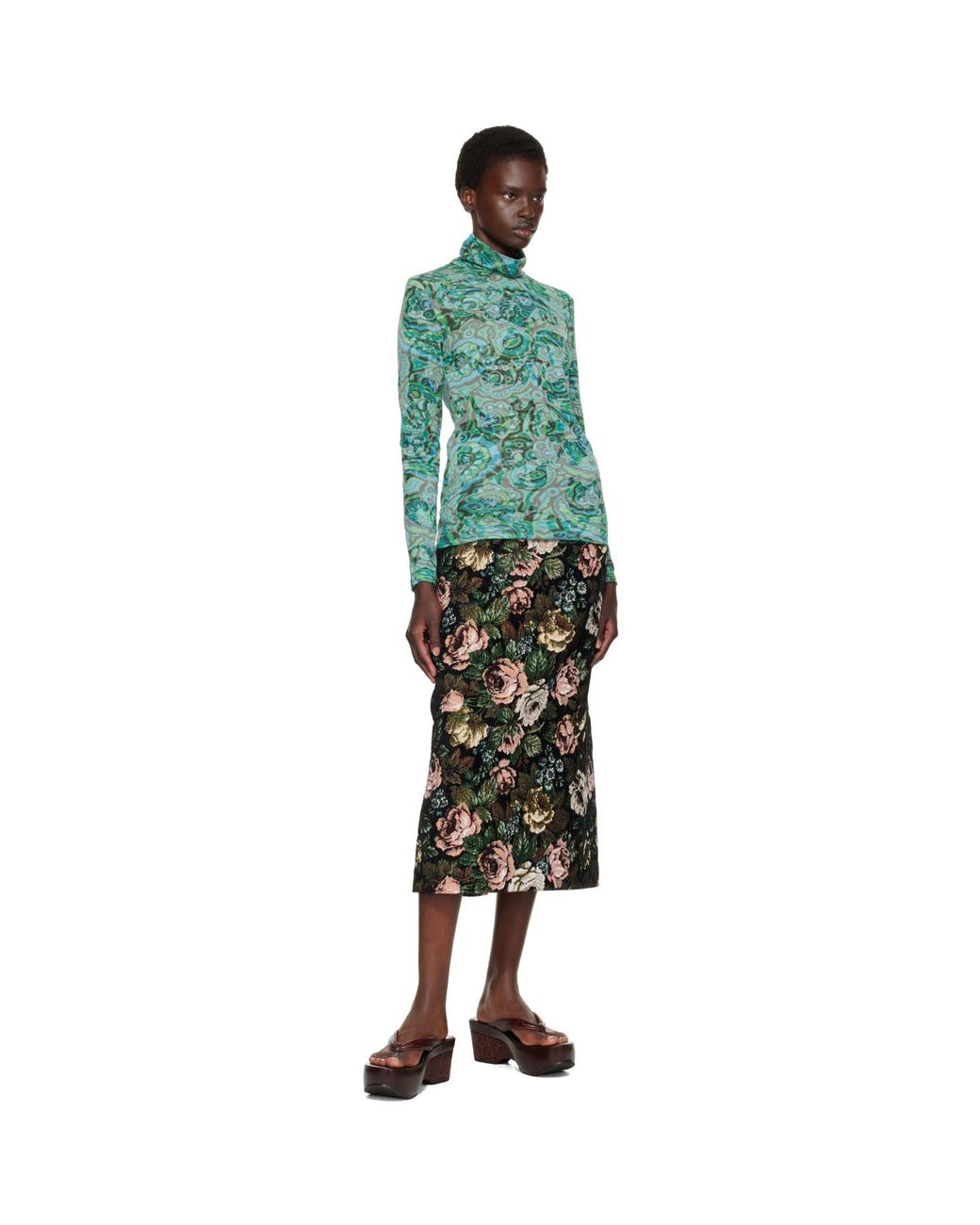 Dries Van Noten Green Paisley Turtleneck