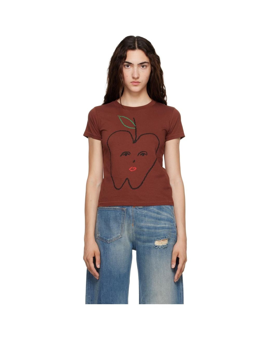 MM6 by Maison Margiela Red 'Apple' Cropped T-Shirt