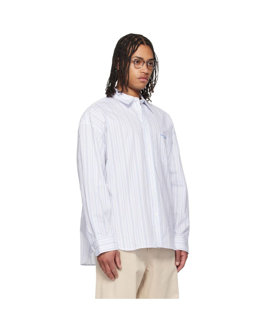 Wooyoungmi White Oversized Stripe Shirt for men