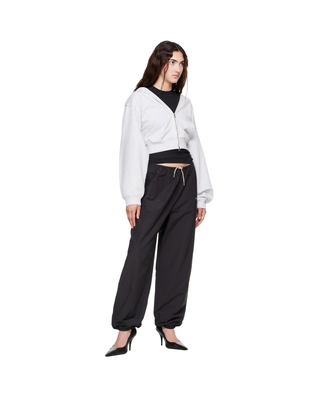 Alexander Wang Black Rhinestone Drawcord Mid-Rise Track Pants