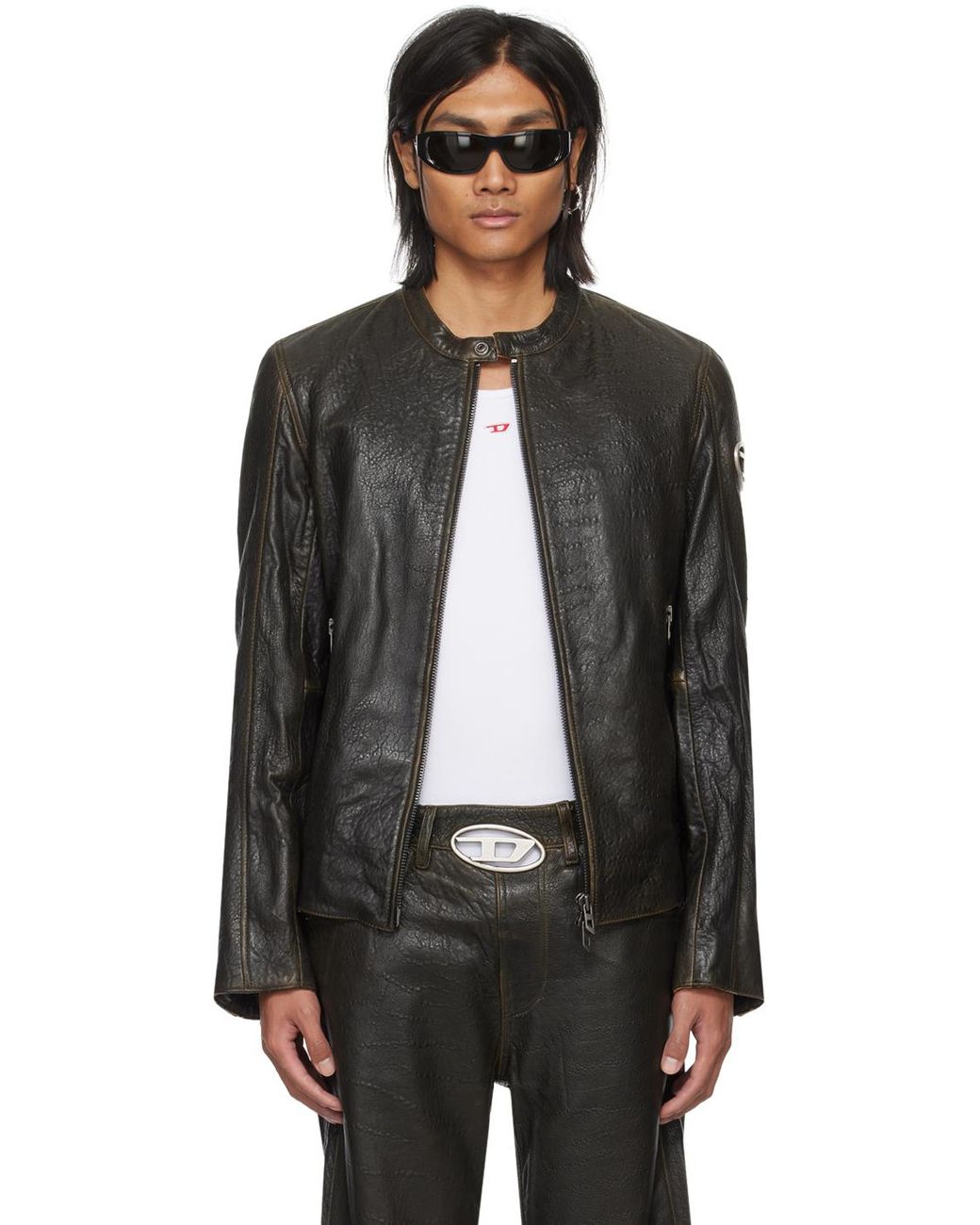 DIESEL Brown L-cobbe Leather Jacket in Black for Men | Lyst
