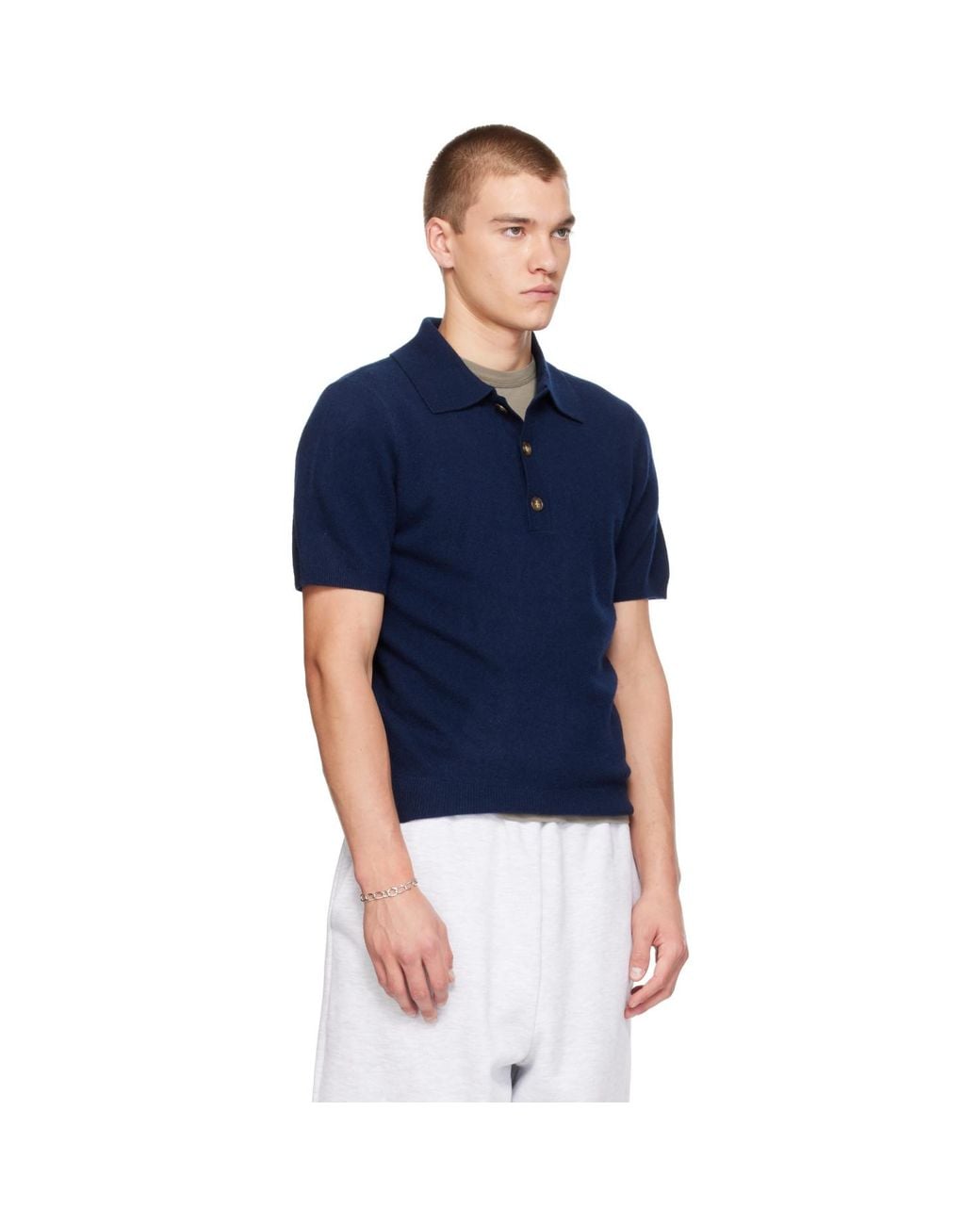 Entire studios Blue Short Sleeve Cashmere Knit Polo for men