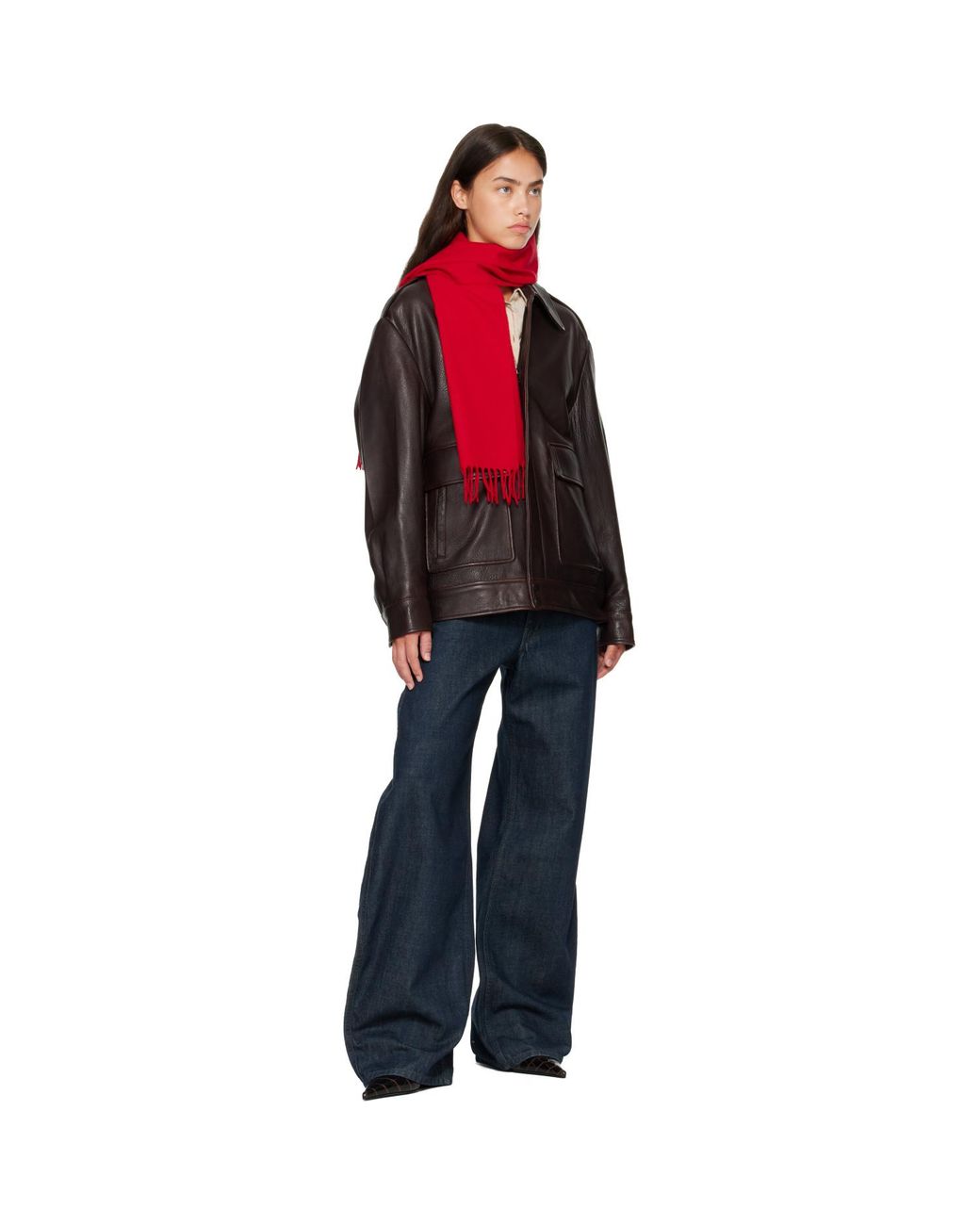 Jil Sander Red Slim Wool Scarf