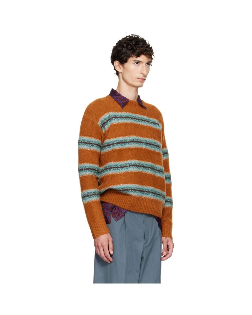 Dries Van Noten Orange Jacquard Wool Sweater for men