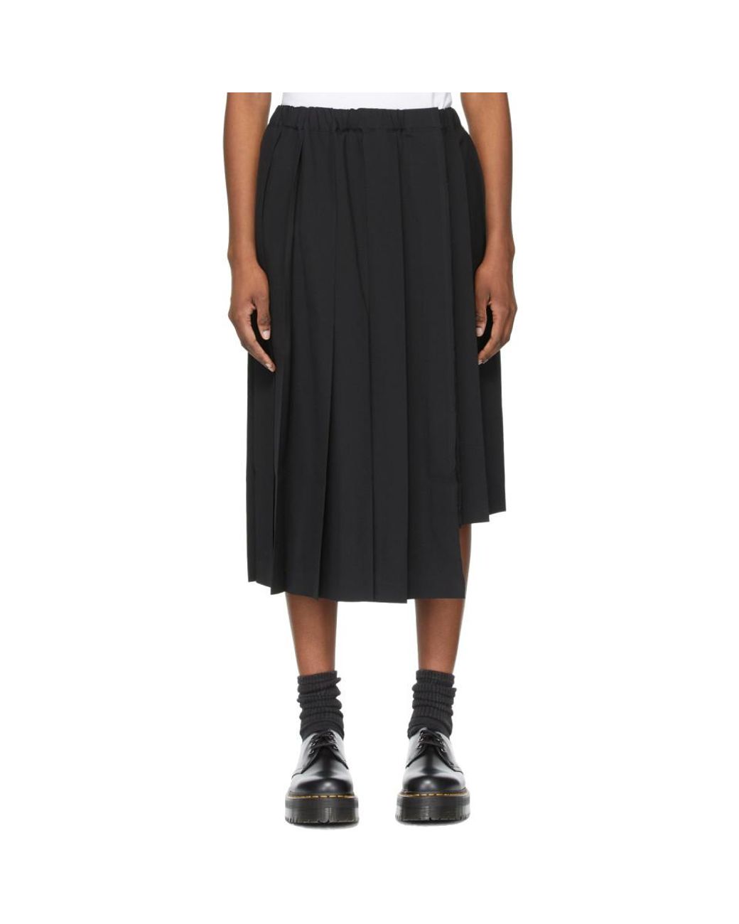 Comme des Garçons Black Wool Asymmetric Pleated Skirt - Lyst
