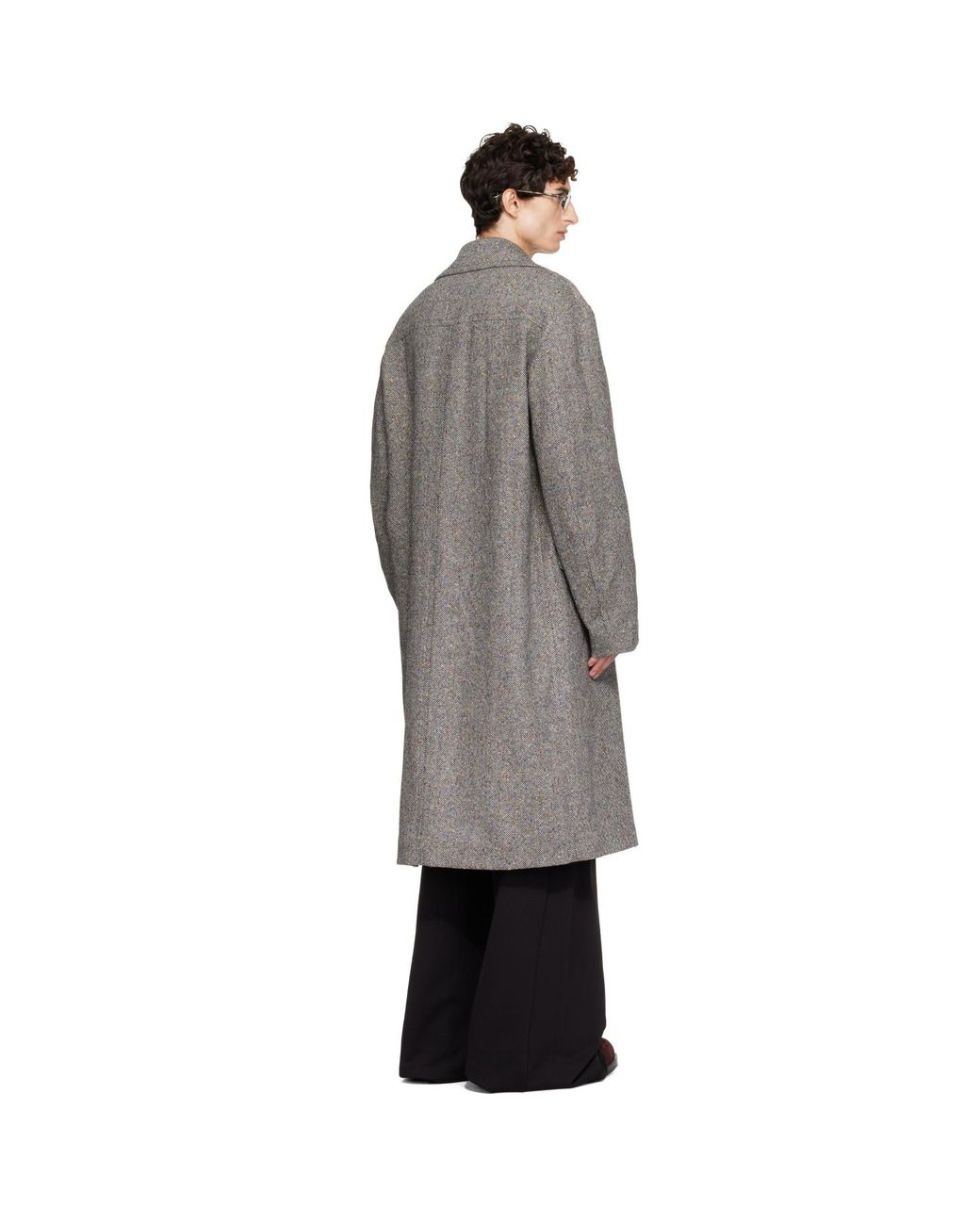 Dries Van Noten Gray Oversized Wool Tweed Coat for men