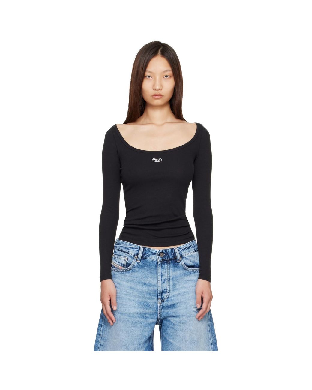 DIESEL Black Long Sleeve Metallic Oval D Ribbed T-Shirt