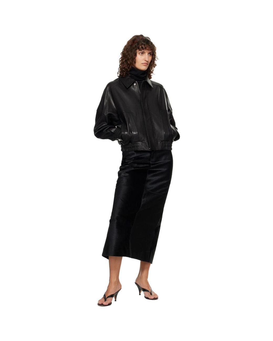 Nour Hammour Black Elisse Long Pencil Ponyhair Skirt