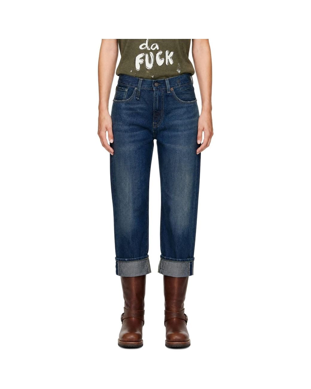 R13 Blue Cuffed Boyfriend Jeans