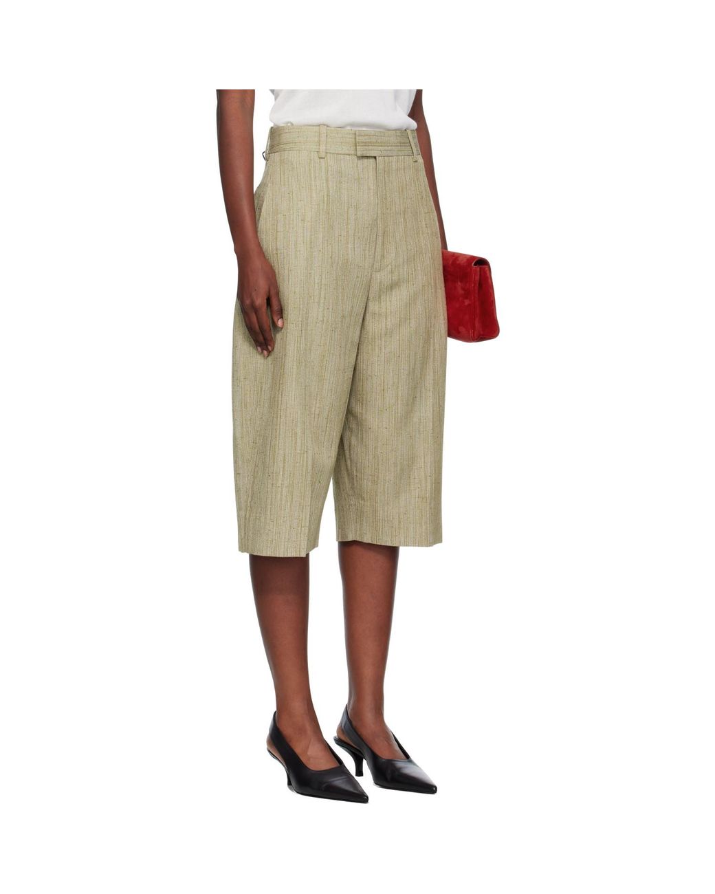 Bottega Veneta Natural Khaki Viscose Silk Culotte Shorts