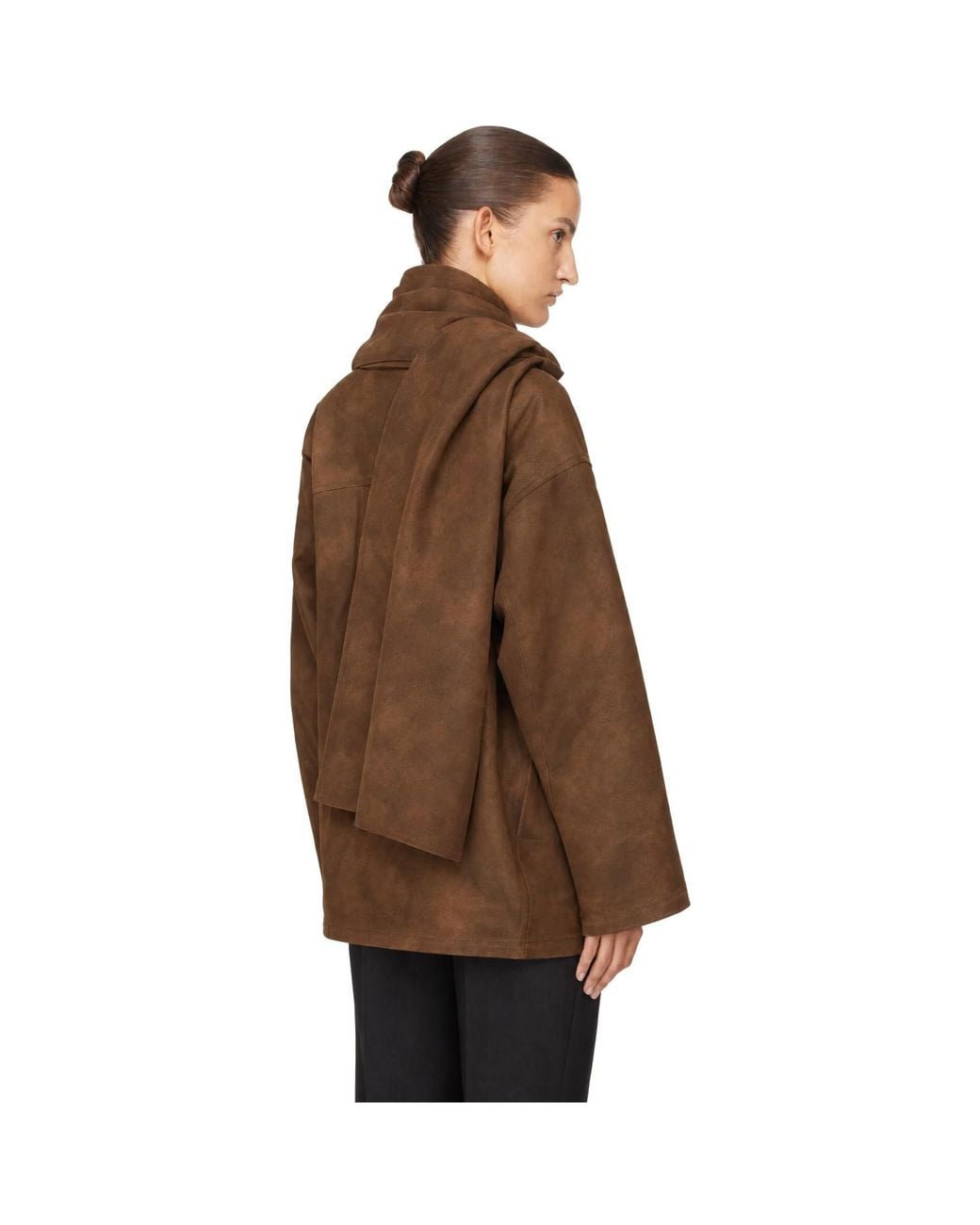 LE17SEPTEMBRE Brown Faux-Leather Shawl Jacket