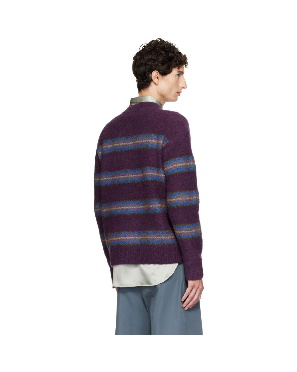 Dries Van Noten Blue Jacquard Wool Sweater for men