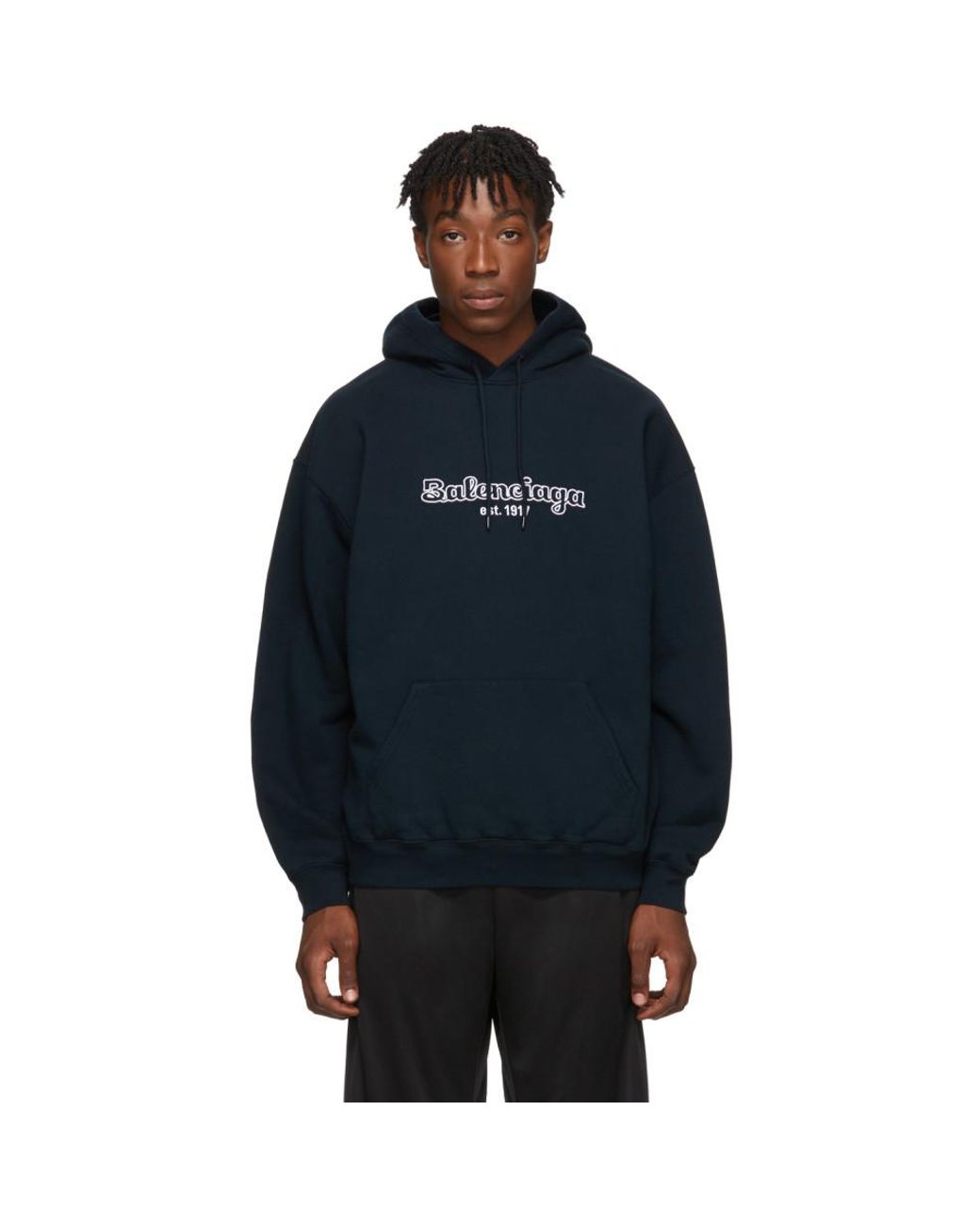 Balenciaga Navy Est. 1917 Back Pulled Hoodie in Blue for Men | Lyst
