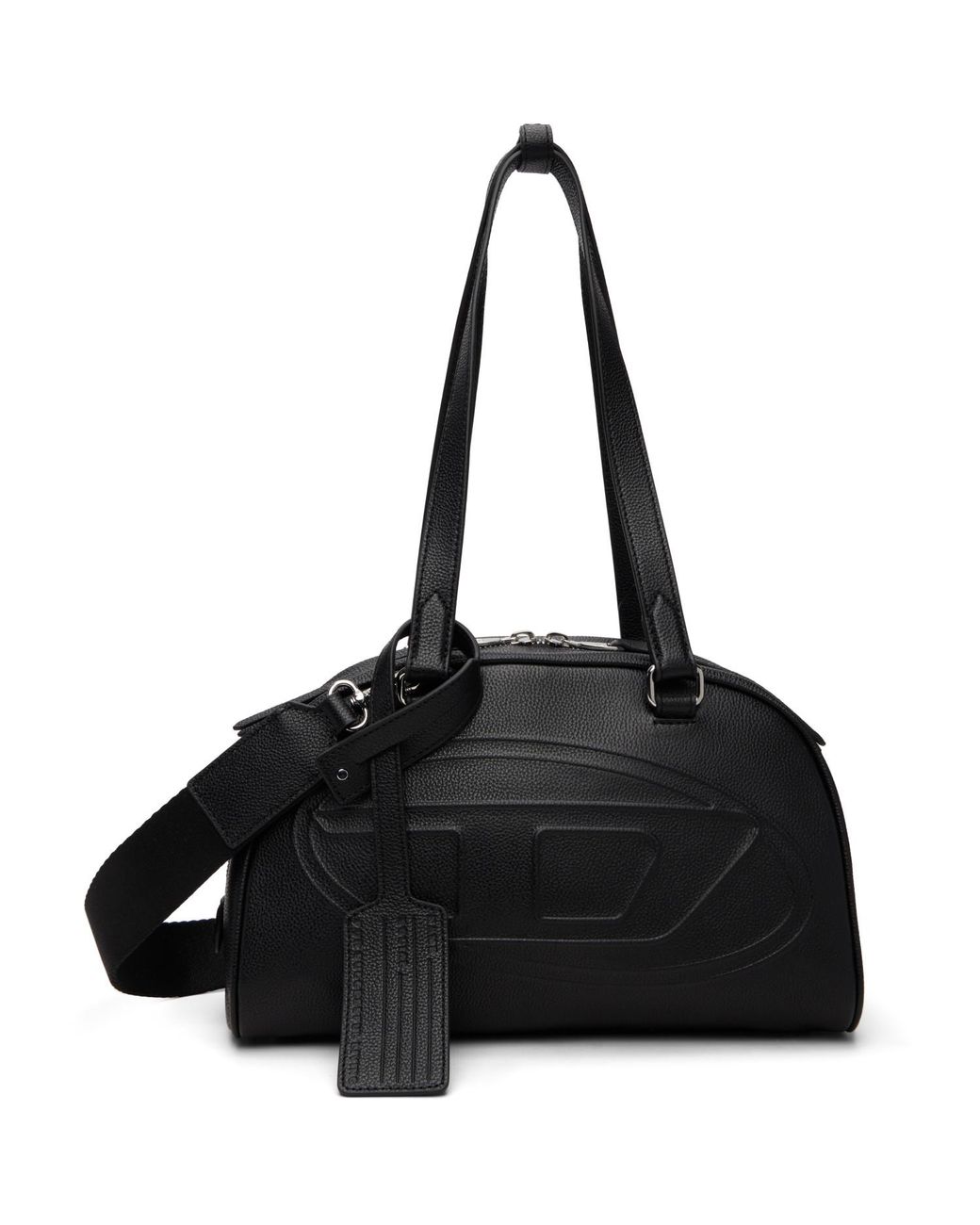 DIESEL Black 1Dr Dome Embossed Logo Leather Boston Bag for men