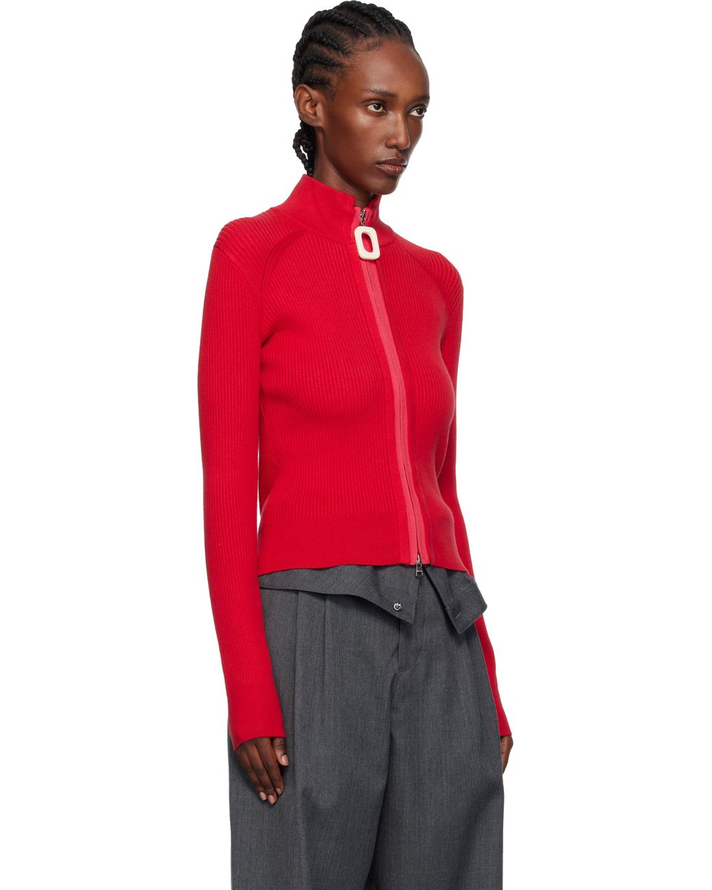 J.W. Anderson Red Fitted Zip Up Sweater