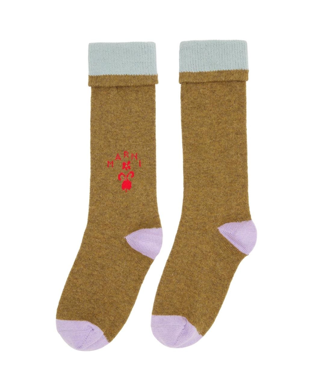 Marni Green Khaki Wool Flower Logo Socks