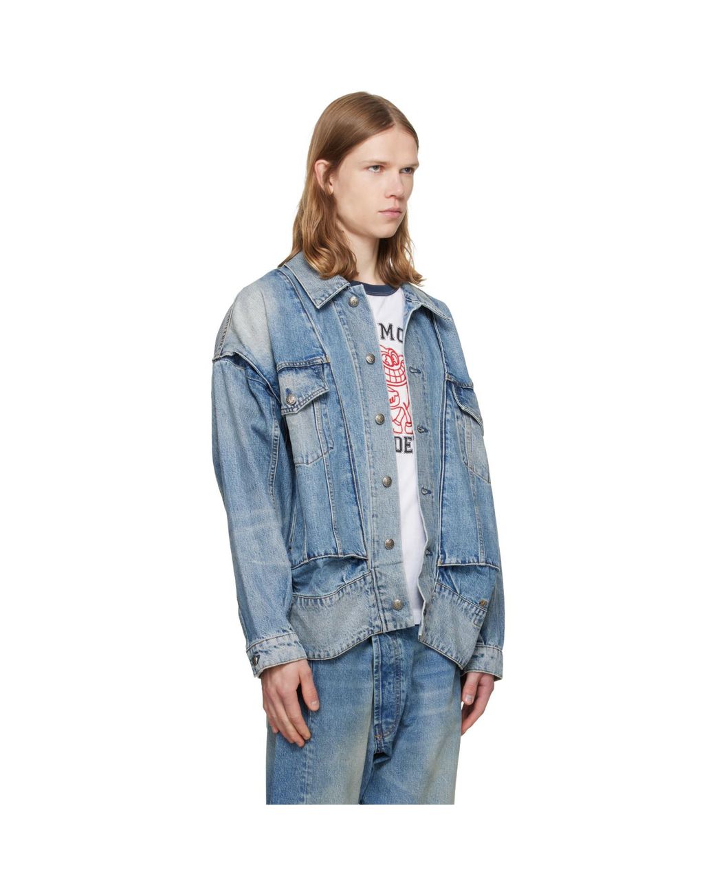 R13 Blue Roxy Moto Denim Jacket for men