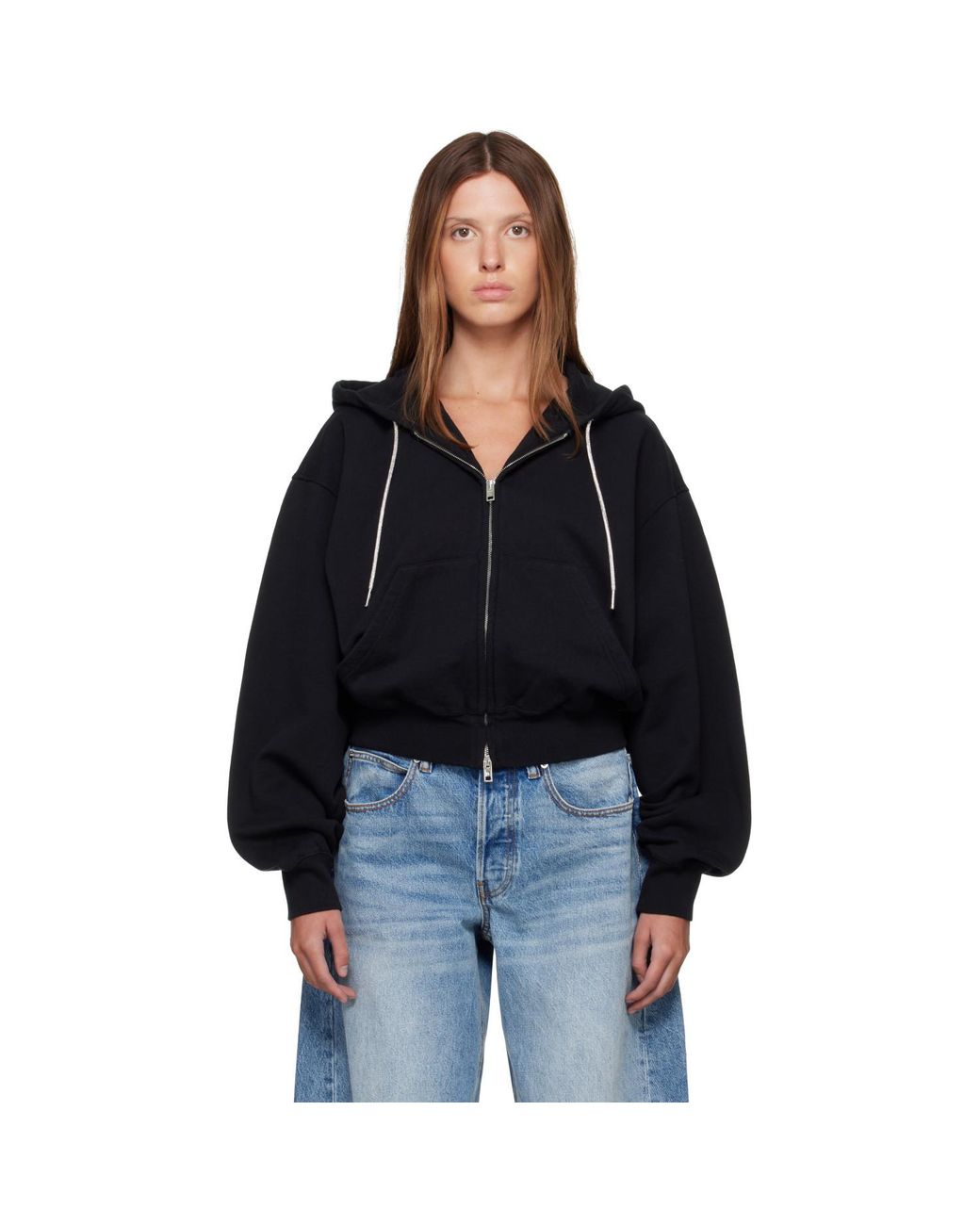 Alexander Wang Black Rhinestone Drawcord Zip-Up Hoodie