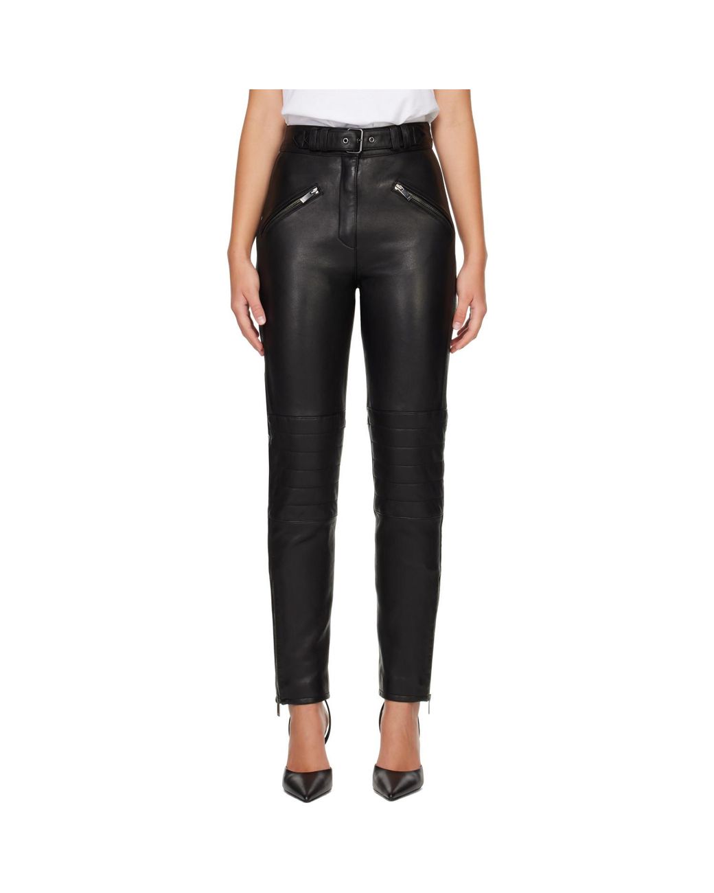 Balmain Black Biker Leather Trousers