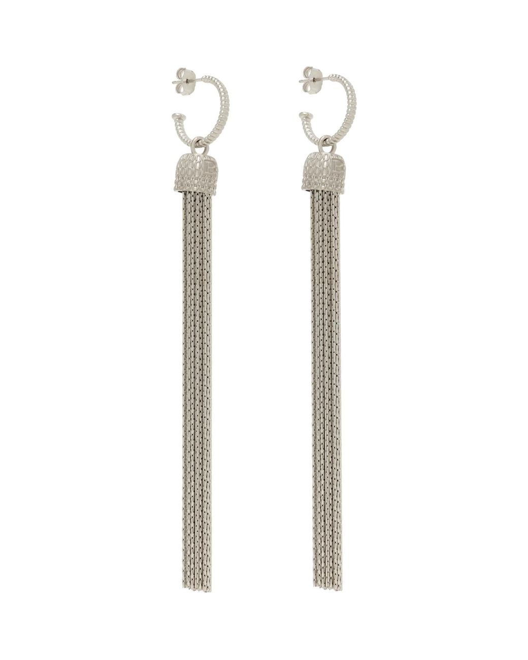 Balmain White Brass Tassel Earrings