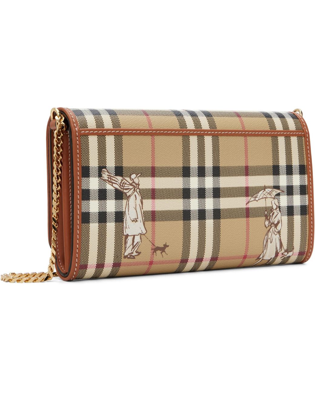 Burberry Natural Check Mates Chain Strap Wallet Bag