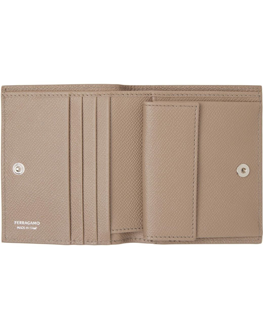 Ferragamo Brown Taupe Gancini Credit Card Holder