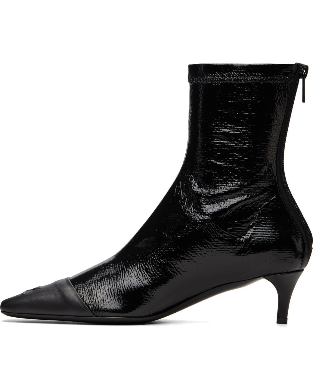 Courreges Black Vinyl Toe Cap Ankle Boots