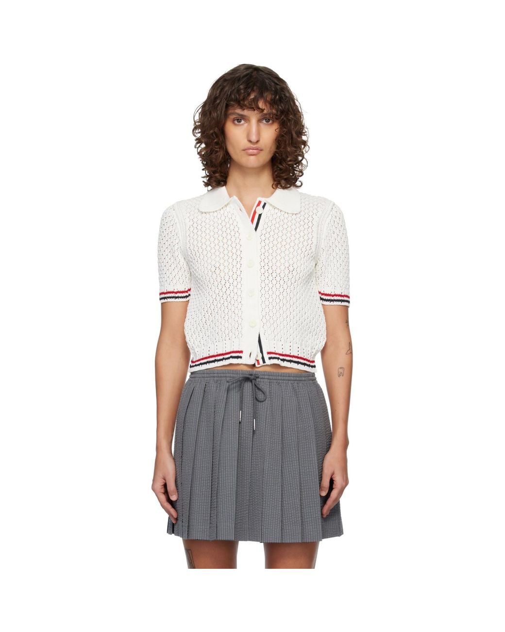 Thom Browne Black Hector Pointelle Short Sleeve Cardigan