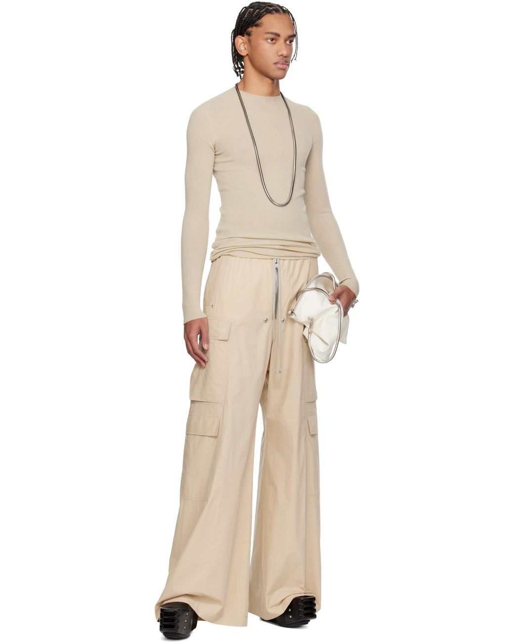 メンズ Rick Owens オフホワイト Temple リブ ラウンドネック セーター Natural