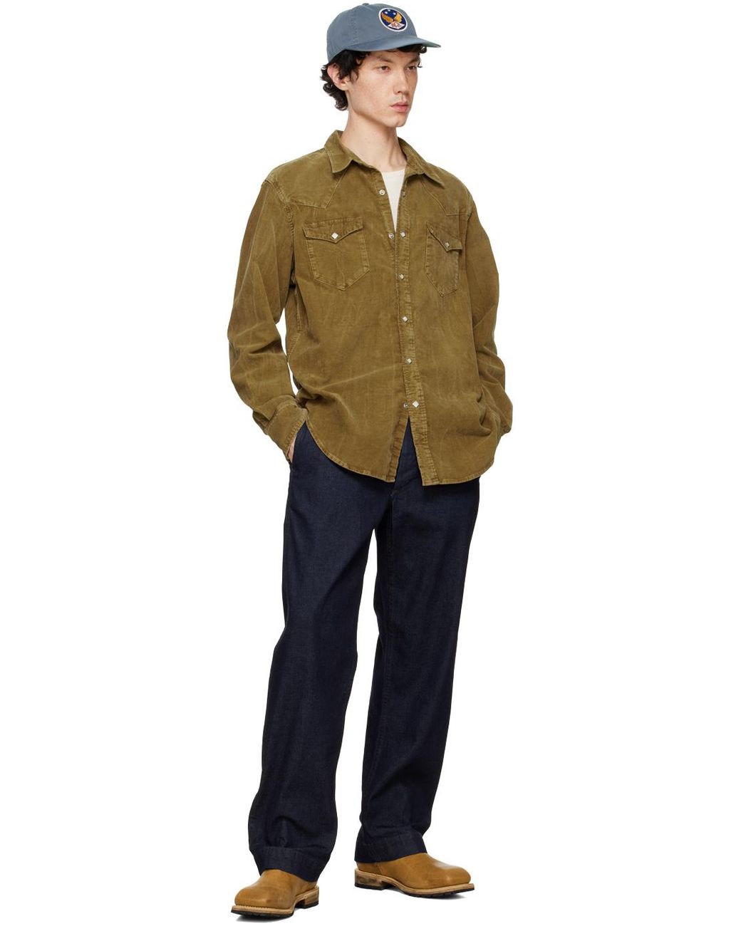 メンズ RRL タン スリムフィット コーデュロイ ウエスタンシャツ | Lyst